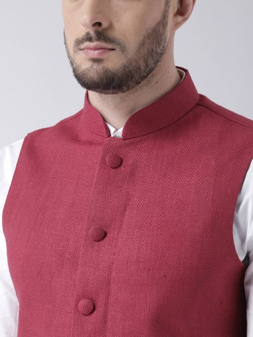 Men's Maroon 
Silk Blend
 Solid
 Nehru Jackets